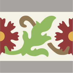 Decorative border tile Garden Cenefa with flowers and petals, leaves and foliage, bands and lines